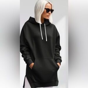 The Warmy Black Hoodie with White Drawstrings